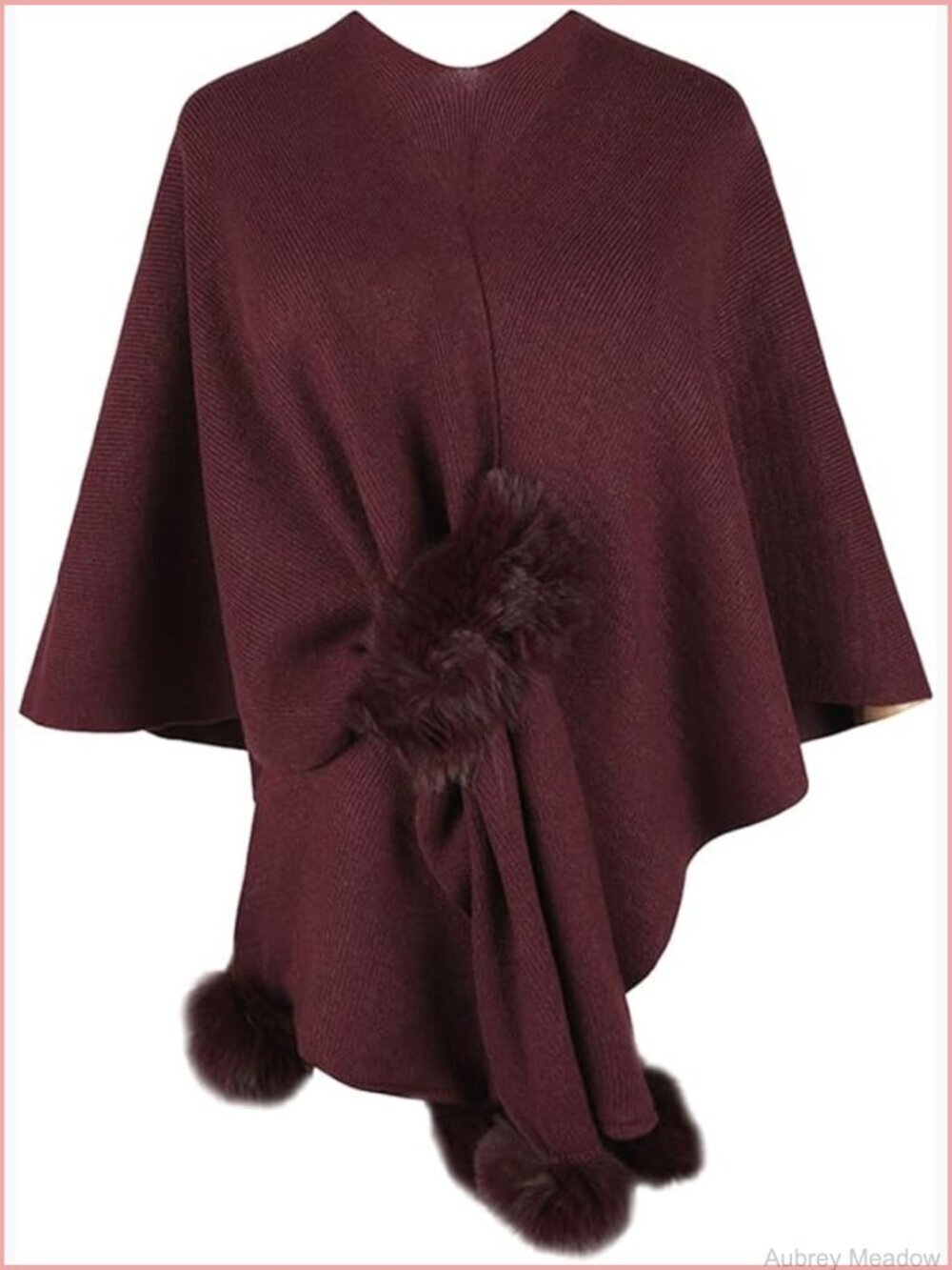 Faux Fur Pom Wrap Large Shawl Cape Cardigan Soft Cozy Poncho Scarf